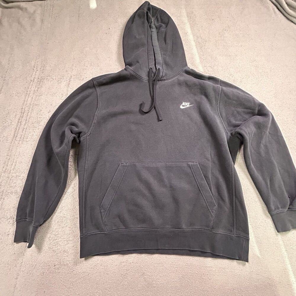 Nike Club Fleece Hoodie Mens L Black Embroidered Futura Pullover Vintage Fade